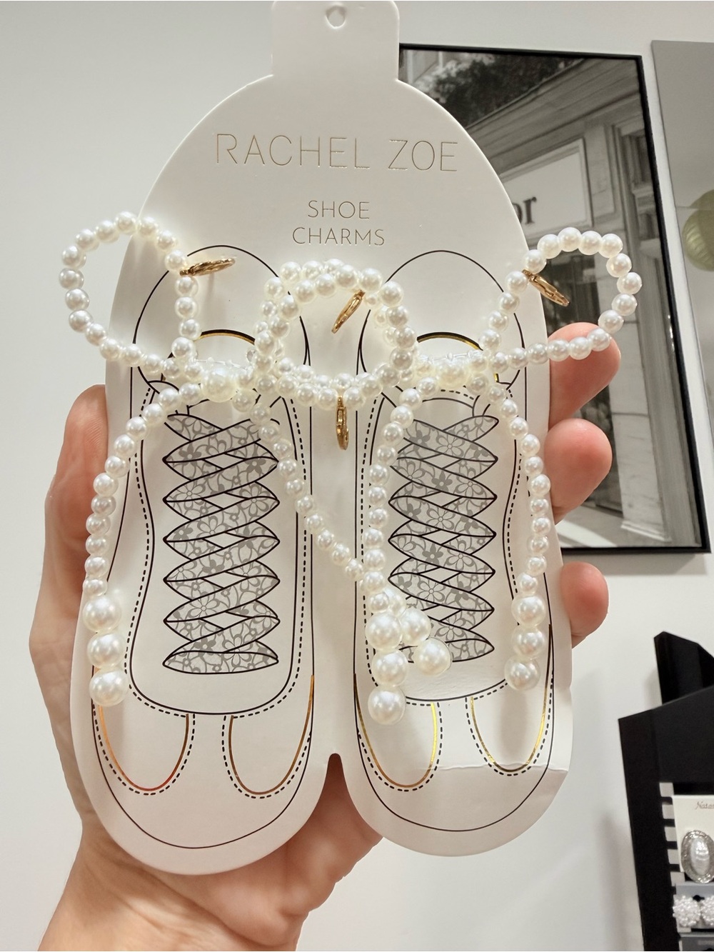 Rachel Zoe Pearl Shoe Charms in White with Gold Accents